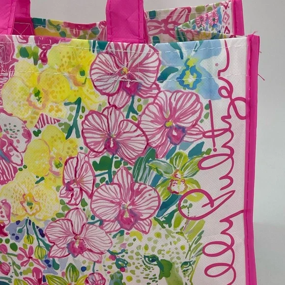 Lilly Pulitzer Floral Garden Pink Reusable Tote Shopping Bag Hibiscus Maui 11x9" - Picture 2 of 9